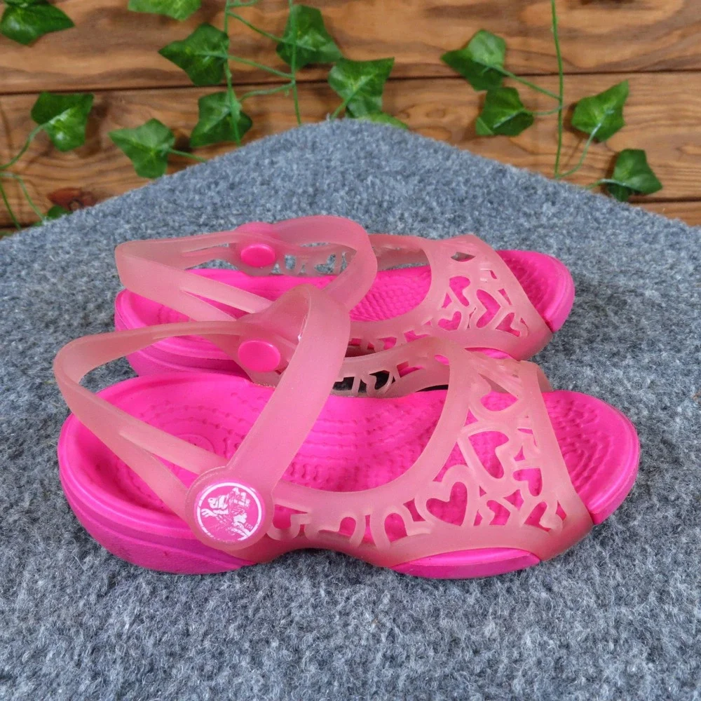 Crocs Adrina Hearts Toddler Girls Sandals‎ Size 6 Summer Play Pink Synthetic